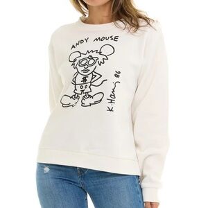 NWT Keith Haring Women’s White Graphic 'Andy Mouse' Pullover Sweatshirt